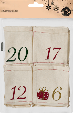 Adventskalender Stoff zum Hängen, weiß-rot-grün-gold (100x60 cm) Vito & Joe