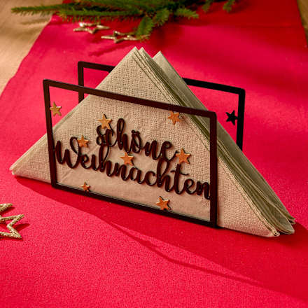 Serviettenhalter "schöne Weihnachten", schwarz-gold (14x9x4 cm) Dekorieren & Einrichten