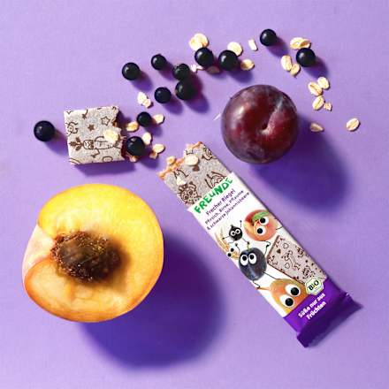 Fruchtriegel mit Getreide Pfirsich, Birne, Pflaume & schwarze Johannisbeere ab 3 Jahren, (4x23 g) Freche Freunde