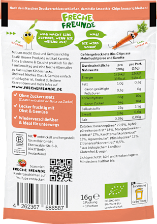 Kindersnack Smoothie-Chips Multifrucht mit Karotte ab 3 Jahren Freche Freunde