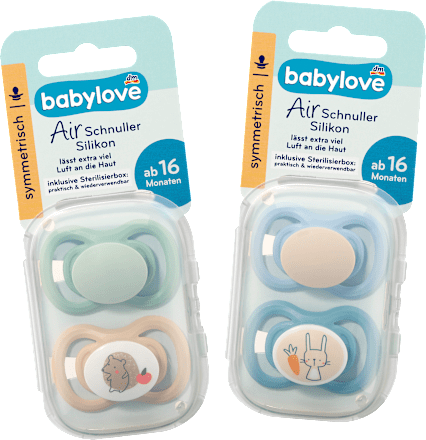 Schnuller Air Silikon symmetrisch, mint/beige & blau/petrol Gr. 3, ab 16 Monaten babylove