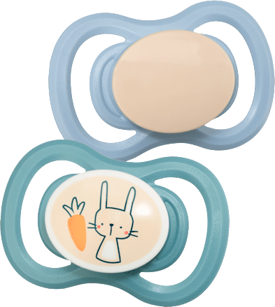 Schnuller Air Silikon symmetrisch, mint/beige & blau/petrol Gr. 3, ab 16 Monaten babylove