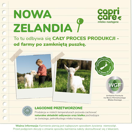 Mleko następne na bazie mleka koziego dla niemowląt po 6. miesiącu życia capricare