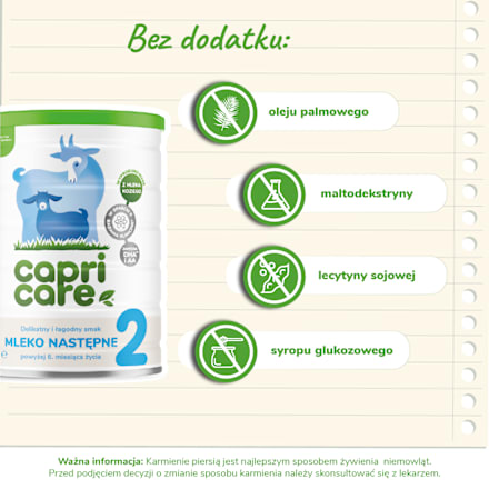 Mleko następne na bazie mleka koziego dla niemowląt po 6. miesiącu życia capricare