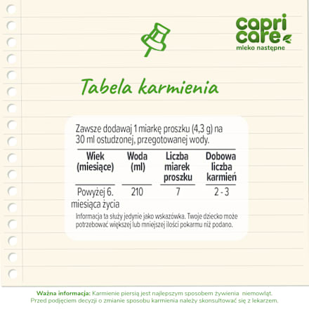 Mleko następne na bazie mleka koziego dla niemowląt po 6. miesiącu życia capricare