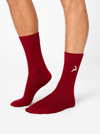 Socken XMAS mit weihnachtlicher Stickerei blau + rot, Gr. 39-42
 nur die