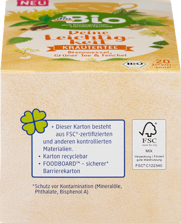 Kräutertee, Deine Leichtigkeit mit Brennnessel, Grüner Tee & Fenchel (20 Beutel) dmBio