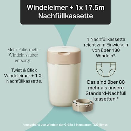 Windeleimer Twist & Click creme/weiß inkl. 1 Nachfüllkasette Tommee Tippee