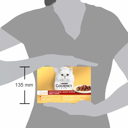 Gold konzervy pro kočky hovězí, krůta a kachna, losos a kuře, kuře a játra ve šťávě 12x85g PURINA GOURMET