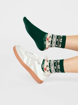 Socken XMAS mit Norweger-Muster rot + grün, onesize
 nur die