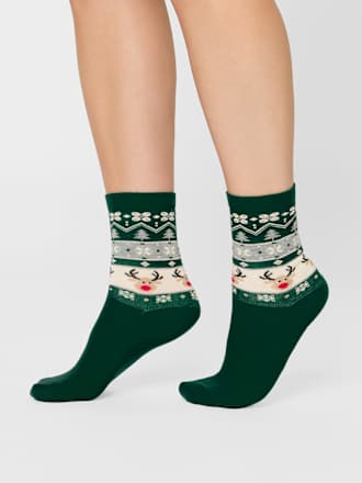 Socken XMAS mit Norweger-Muster rot + grün, onesize
 nur die