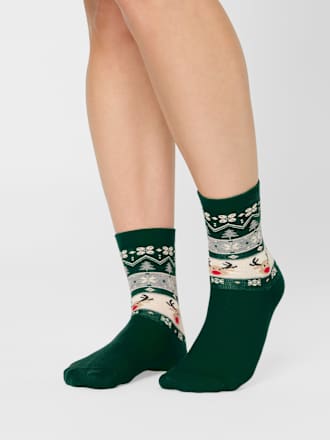 Socken XMAS mit Norweger-Muster rot + grün, onesize
 nur die