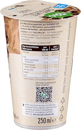 Caffé Latte z palonych ziaren kawy arabica 100% dmBio