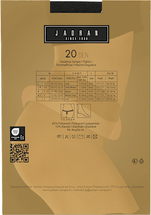 Premium No Run hulahopke, 20 DEN, veličina 3 – 4 – Crna JADRAN ČARAPE