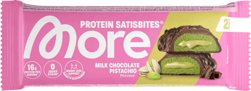 Proteinriegel Satisbites Milk Chocolate Pistachio More Nutrition
