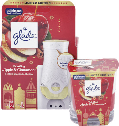 Darčekové balenie Vonná sviečka a Elektrický osviežovač - Twinkling Apple & Cinnamon glade