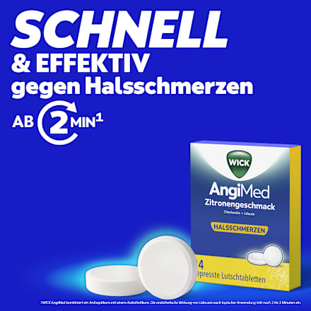 WICK AngiMed Lutschtabletten 5mg/1mg Chlorhexidindihydrochlorid/Lidocainhydrochlorid Monohydrat mit Zitronengeschmack WICK