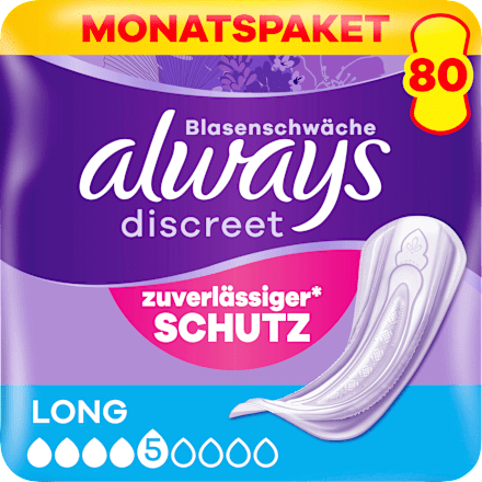 discreet Einlagen bei Blasenschwäche Long Monatspack always