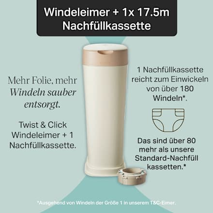 Windeleimer Twist & Click XL creme/weiß inkl. 1 Nachfüllkassette Tommee Tippee
