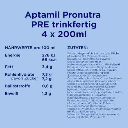 Anfangsmilch Pronutra Pre trinkfertig von Geburt an 4x200ml Aptamil