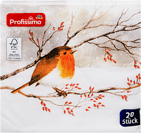 Servietten Wintervogel im Schnee 33x33 cm Profissimo