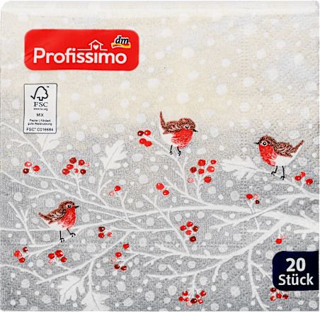 Cocktailservietten Wintervögelchen 25 x 25 cm Profissimo