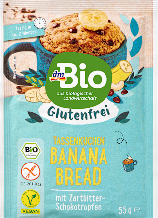 Tassenkuchen, Banana Bread, glutenfrei dmBio