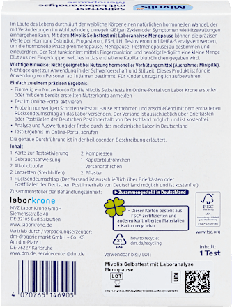 Mivolis Selbsttest mit Laboranalyse Menopause, 1 Set dauerhaft günstig online kaufen