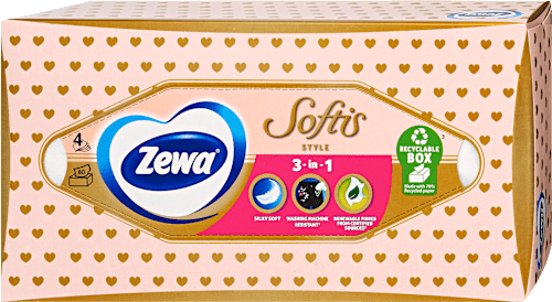 Papír zsebkendő dobozos Softis Style, 4 rétegű, többféle ZEWA