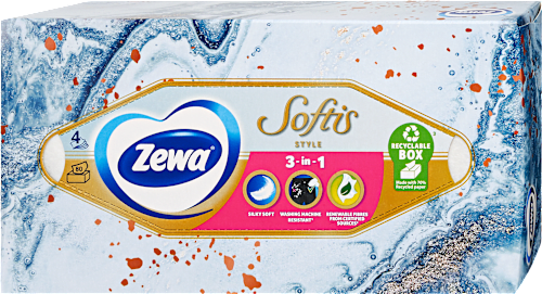Papír zsebkendő dobozos Softis Style, 4 rétegű, többféle ZEWA