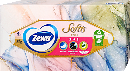 Papír zsebkendő dobozos Softis Style, 4 rétegű, többféle ZEWA