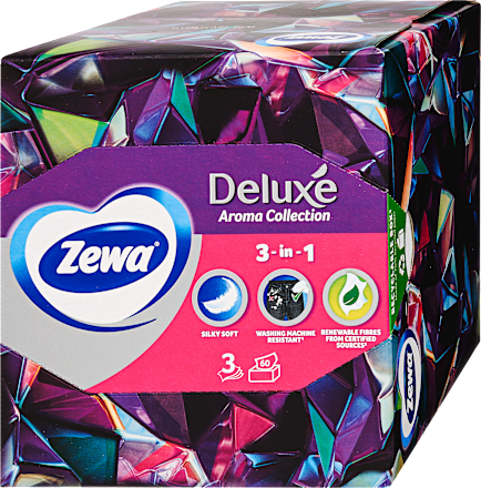 Papír zsebkendő dobozos Deluxe, Aroma Collection, 3 rétegű, többféle ZEWA