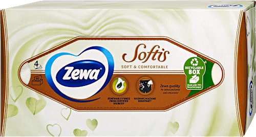 Papír zsebkendő dobozos Softis, Soft & Comfortable, 4 rétegű ZEWA