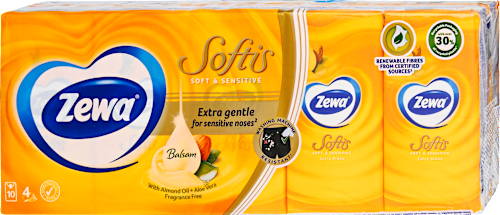 Papír zsebkendő Softis, Soft&Sensitive, 4 rétegű, 10x9db ZEWA