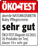 Grafik: Öko Test alverde NATURKOSMETIK Baby Pflegecreme sehr gut Öko-TEST Magazin Ausgabe 02/2025 26 Produkte im Test, davon 19x sehr gut