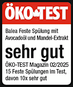Grafik: Öko Test Balea Feste Spülung mit Avocadoöl und Mandel-Extrakt sehr gut ÖKO-TEST Magazin 02/2025 15 Feste Spülungen im Test, davon 10x sehr gut 