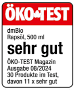 Grafik: Öko Test dmBio Rapsöl, 500 ml sehr gut Öko-TEST Magazin Ausgabe 08/2024 30 Produkte im Test, davon 11x sehr gut