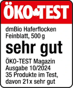 Grafik: Öko Test dmBio Haferflocken Feinblatt, 500g sehr gut Öko-TEST Magazin Ausgabe 10/2024 35 Produkte im Test, davon 21x sehr gut