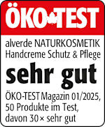 Grafik: Öko Test alverde NATURKOSMETIK Handcreme Schutz & Pflege sehr gut ÖKO-TEST Magazin 01/2025, 50 Produkte im Test, davon 30 x sehr gut 
