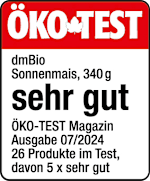 Grafik: Öko Test dmBio Sonnenmais, 340g sehr gut Öko-TEST Magazin Ausgabe 07/2024 26 Produkte im Test, davon 5x sehr gut