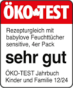 Grafik: Öko Test Rezepturgleich mit babylove Feuchttücher sensetiv, 4er Pack sehr gut Öko-TEST Jahrbuch Kinder und Familie 12/2024