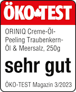 Grafik: Öko Test ORINIQ Creme-Öl-Peeling Traubenkern-Öl & Meersalz, 250g sehr gut Öko-TEST Magazin 03/2023