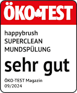 Grafik: Öko Test happybrush SUPERCLEAN MUNDSPÜLUNG sehr gut ÖKO-TEST Magazin 09/2024"
