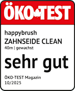 Grafik: Öko Test happybrush ZAHNSEIDE CLEAN 40m / gewachst sehr gut ÖKO-TEST Magazin 10/2025

