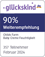 Grafik: Glückskind 90% Weiterempfehlung Childs Farm Baby Creme Feuchtigkeit 357 Teilnehmer Februar 2024