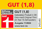 Grafik Gut (1,8) Stiftung Warentest Test Gut (1,8) getestetes Produkt in DE: Odol med 3 Original 75 ml (im Test 18 Zahnpasten) Ausgabe 11/2024 www.test.de 24ZU60