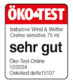 Grafik: Öko Test babylove Wind & Wetter Creme sensitive 75 ml sehr gut Öko-Test-Online 12/2024 Oekotest.de/te15107