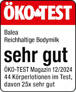 Grafik: Öko Test Balea Reichhaltige Bodymilk sehr gut ÖKO-TEST Magazin 12/2024 44 Körperlotionen im Test, davon 25x sehr gut 