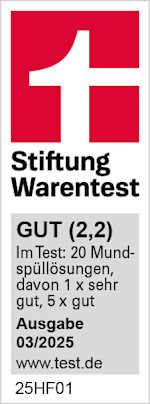 Stiftung Warentest
GUT (2,2)
Im Test: 20 Mundspüllösungen, davon 1 x sehr gut, 5 x gut
Ausgabe 03/2025
www.test.de