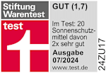 Stiftung Warentest GUT (1,7) Im Test: 20 Sonnenschutzmittel davon 2x sehr gut Ausgabe 07/2024 www.test.de 24ZU17